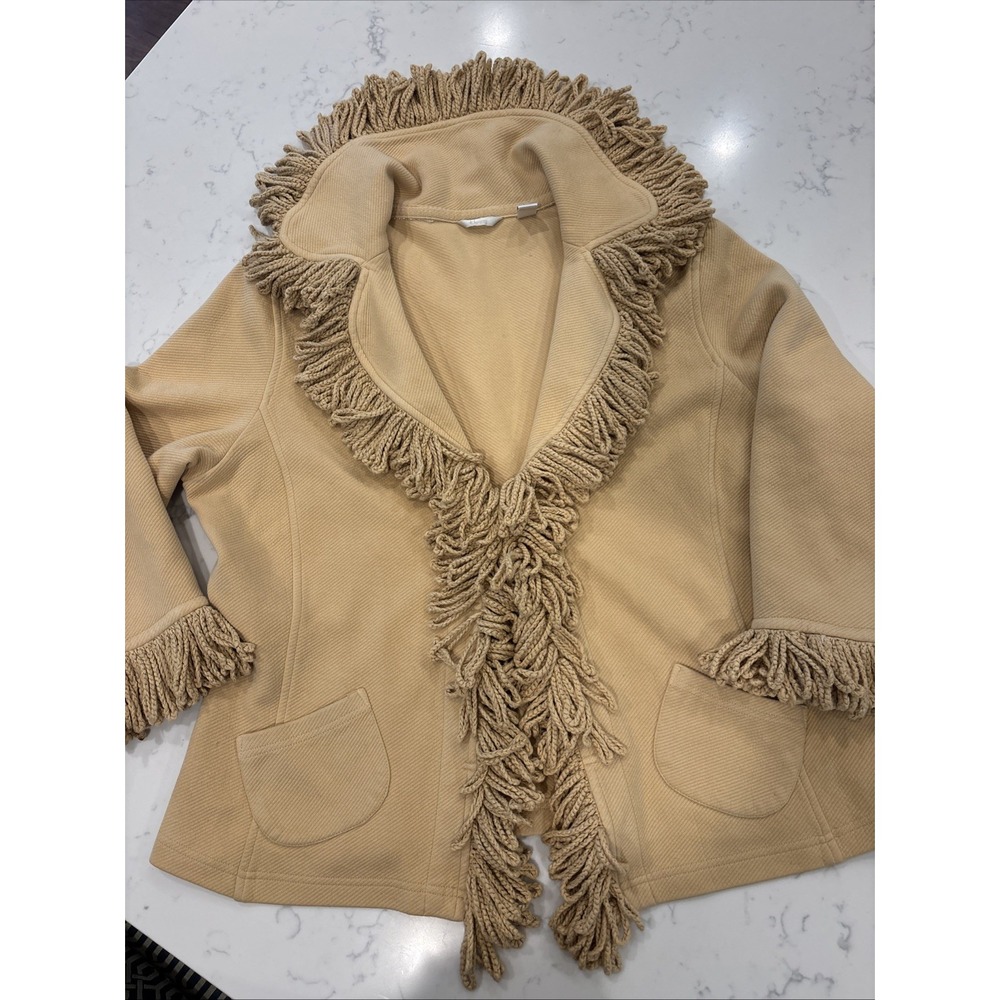 VTG Y2K Boho Fringe Jacket Cardigan Butter Soft Cotton Women's LG Music Festival